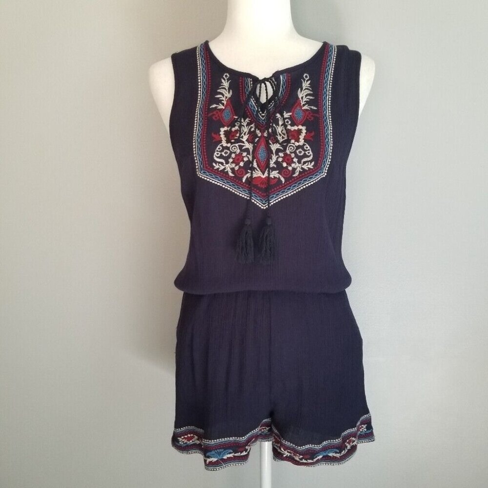 💘Azara Paris Navy Embroidered Sleeveless Romper Size Small